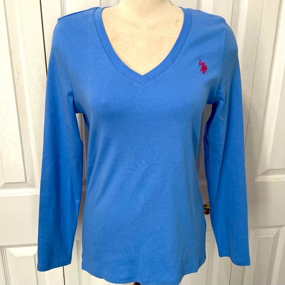 U.S. Polo Assn. Periwinkle Blue Fitted Long Sleeve V-neck Tee